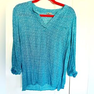 Ann Carson blouse. Turquoise and white , size large . 3/4 sleeves with button
